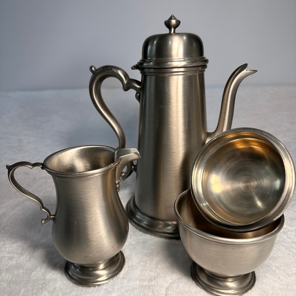Colonial Pewter Broadman Lighthouse Coffee Tea Pot LongSpout Sugar & Creamer 130 - Picture 15 of 16